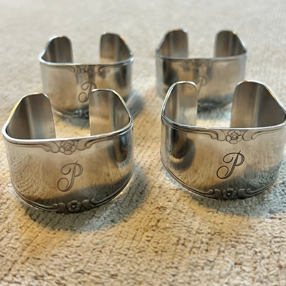 Vtg Custom Craft Stainless Monogrammed P Flatware Set Case Napkin Rings 79 pc